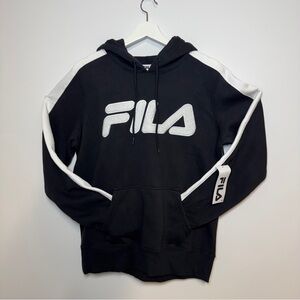 Fila Black Hoodie Sweatshirt Large Logo Pullover